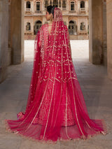 Pink silk net bridal lehenga choli with resham, cutdana and sequin work