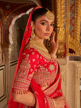 Red silk net bridal lehenga choli with traditional work
