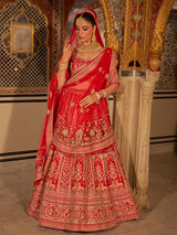 Red silk net bridal lehenga choli with traditional work
