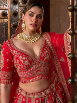Red silk designer bridal lehenga choli