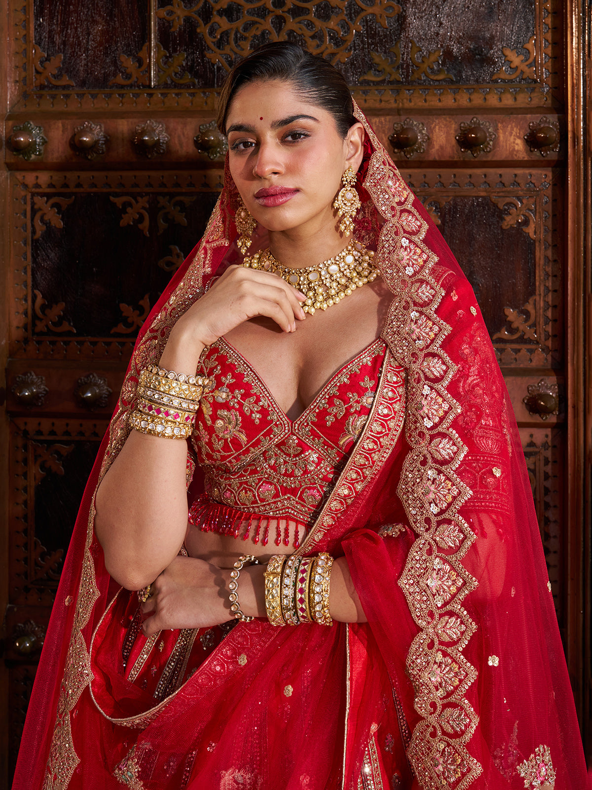Red silk designer bridal lehenga choli