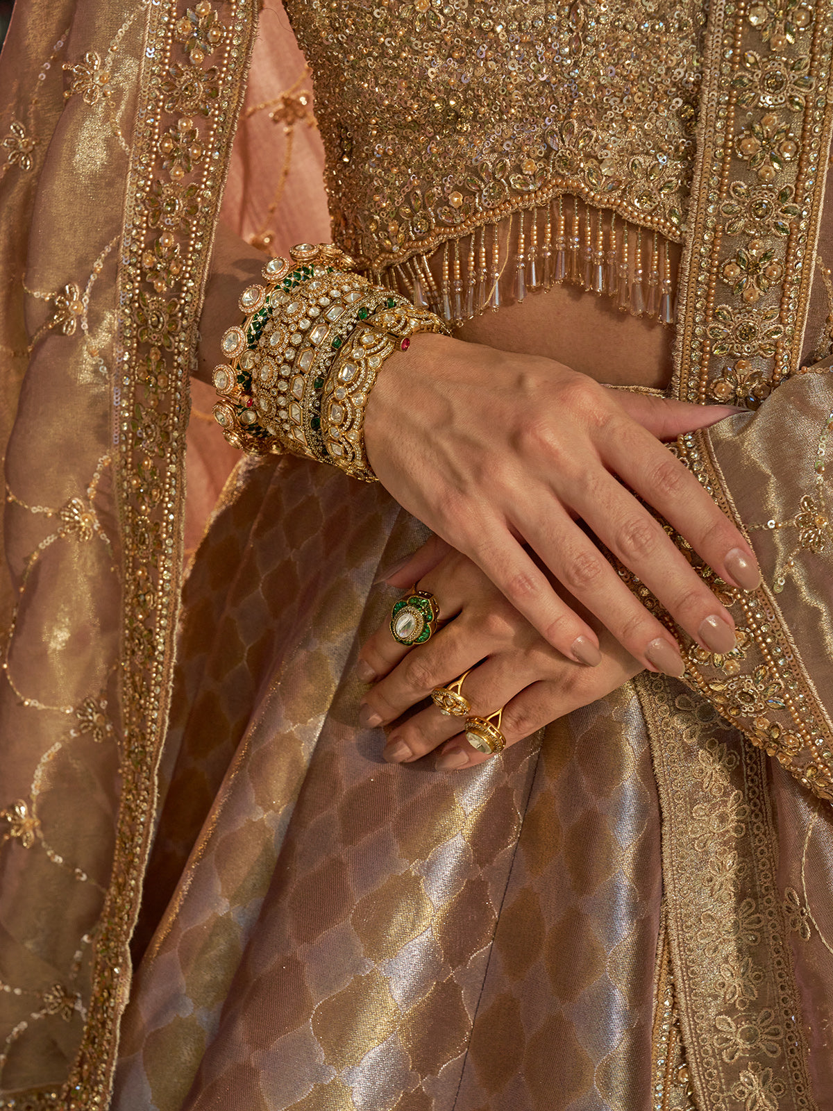 Golden silk designer lehenga choli with cutdana and sequin embellishments