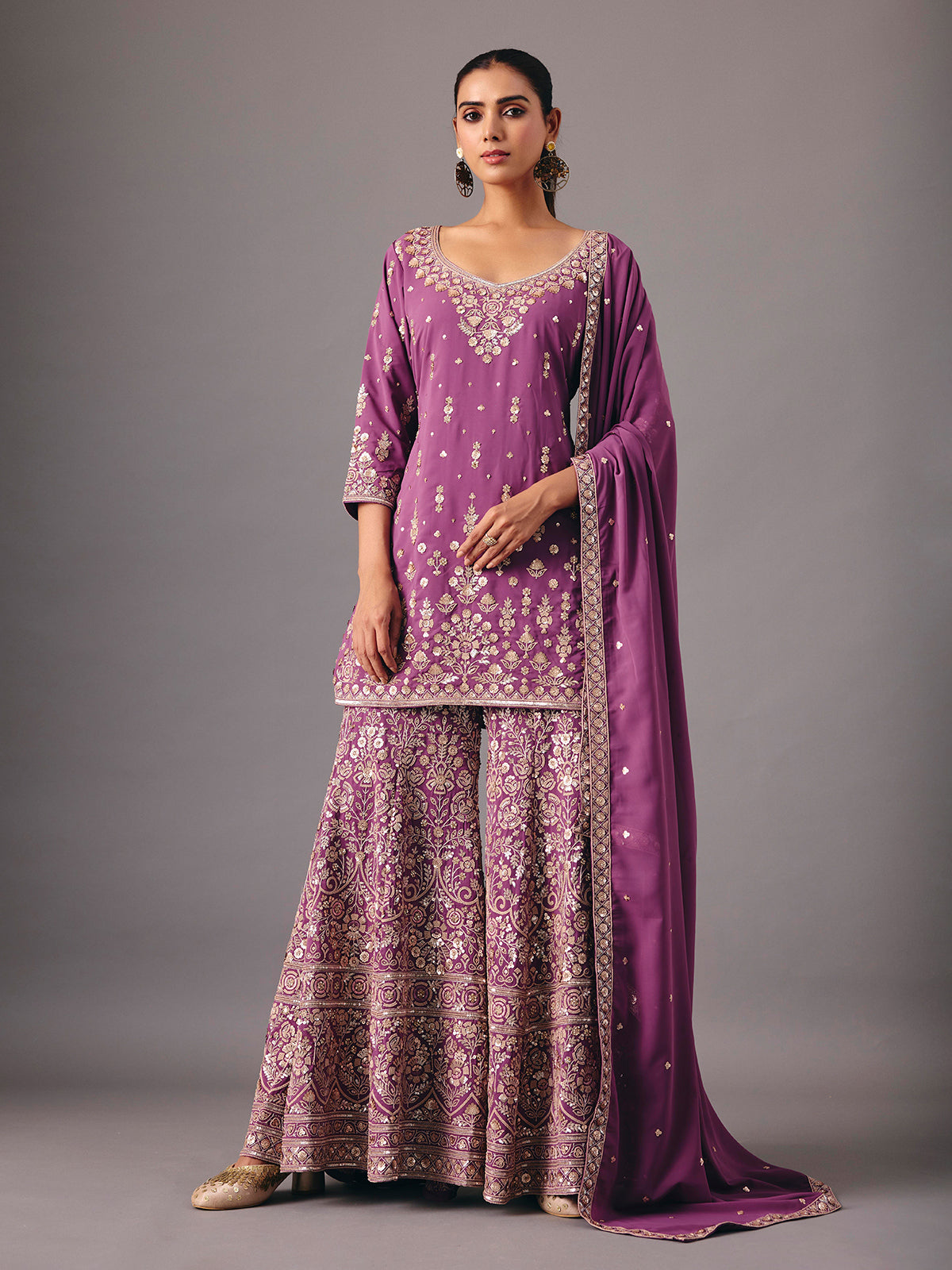 Lavender purple georgette pakistani style palazzo suit