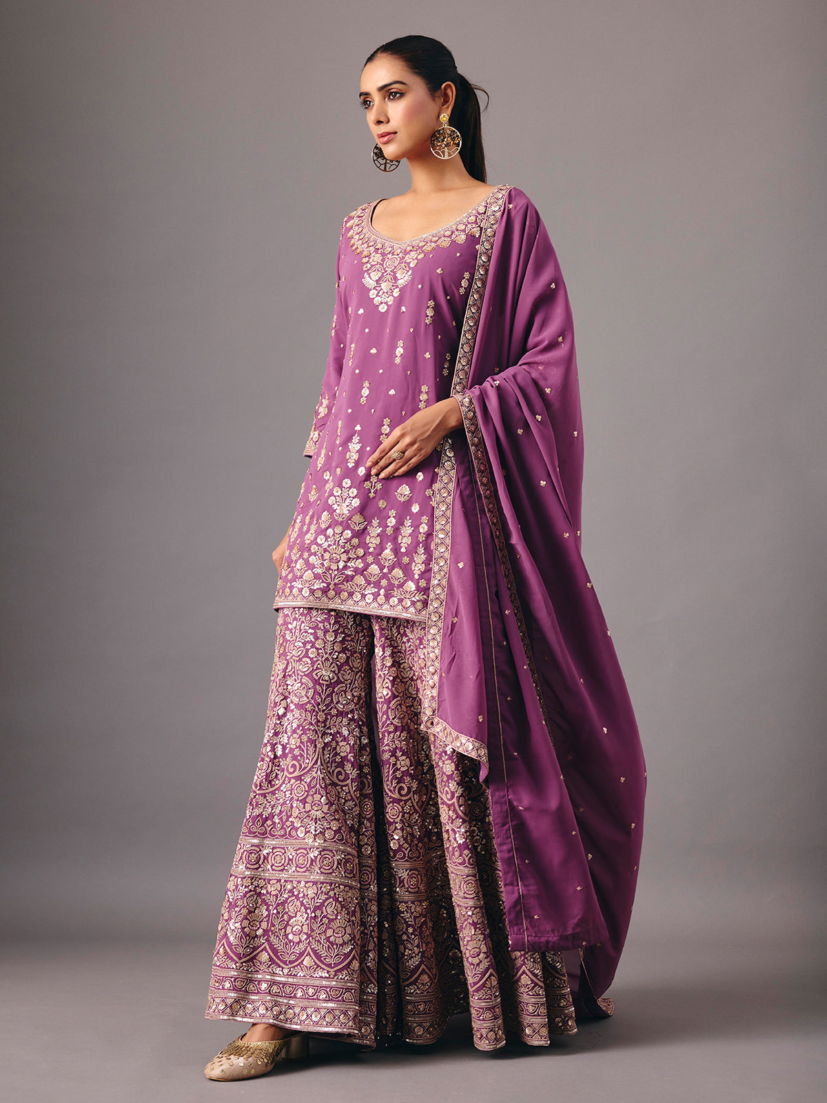 Lavender purple georgette pakistani style palazzo suit