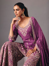 Lavender purple georgette pakistani style palazzo suit
