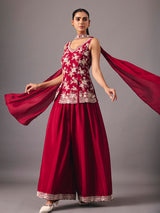 Maroon silk palazzo suit with rich festive detailing