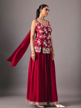 Maroon silk palazzo suit with rich festive detailing