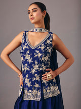 Navy blue silk palazzo suit elegant festive style