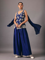 Navy blue silk palazzo suit elegant festive style