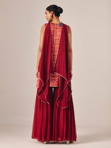 Maroon bandhej printed sharara suit with dupatta
