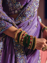 Purple viscose zari tissue saree with embellished border