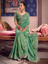 Pastel green viscose zari tissue saree with embellished border