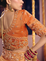 Pastel orange viscose zari tissue saree with embellished border