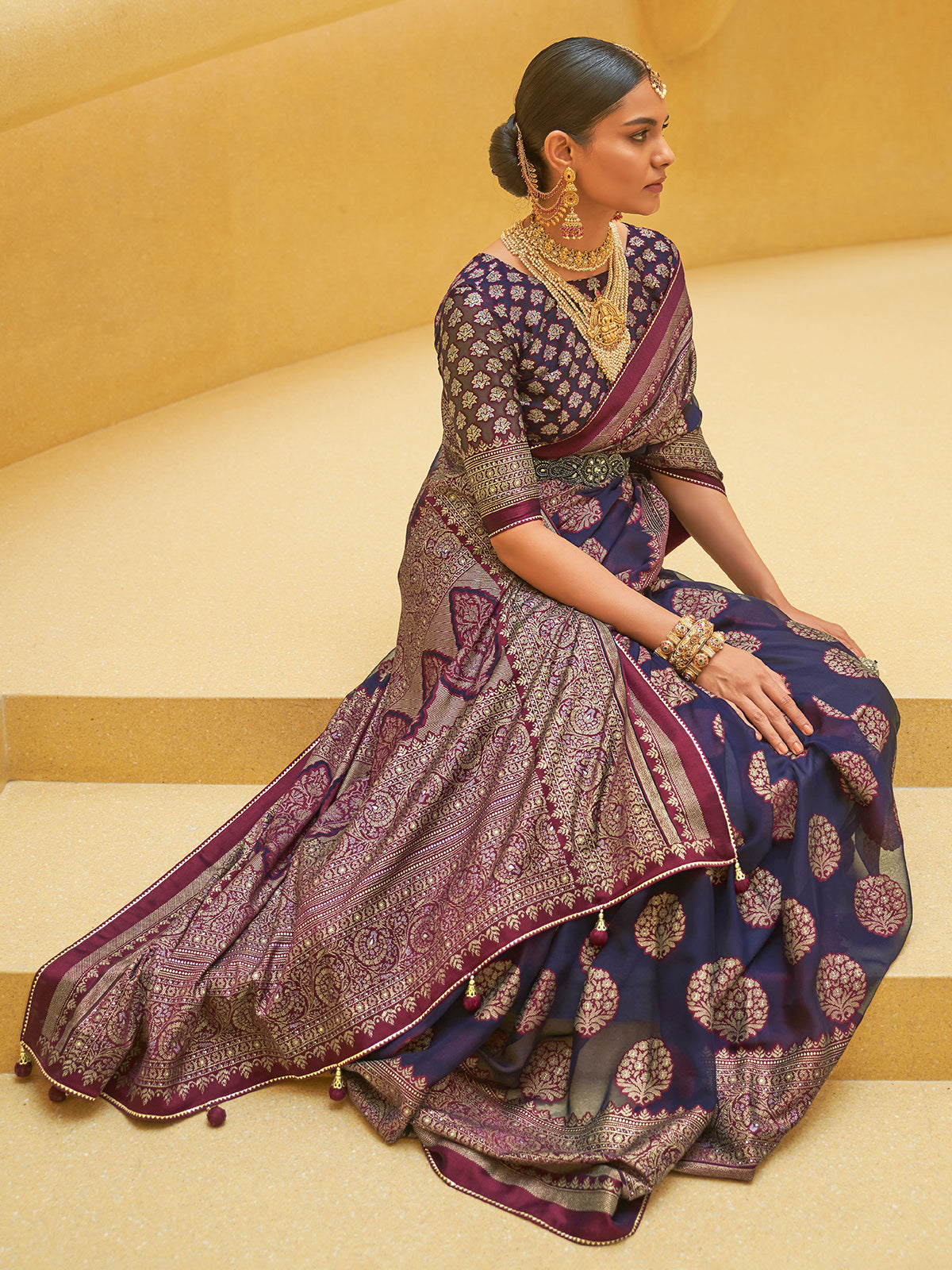 Purple soft organza saree with zari shine
