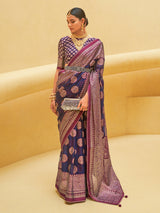 Purple soft organza saree with zari shine