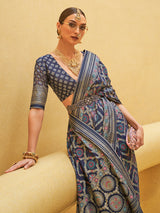 Blue soft organza saree with zari shine