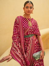 Maroon soft organza saree with zari worked border