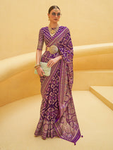 Purple soft organza festive wear saree with zari work