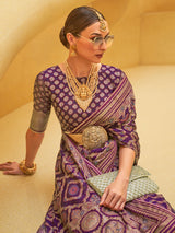 Purple soft organza festive wear saree with zari work