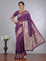 Purple dola silk saree with embroidery and zari work