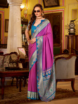 Rani pink soft silk contrast zari festive saree