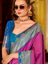 Rani pink soft silk contrast zari festive saree