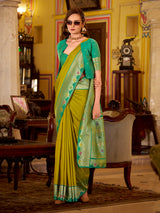 Mehendi olive soft silk zari border occasion saree