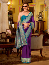 Purple soft silk contrast zari occasion saree