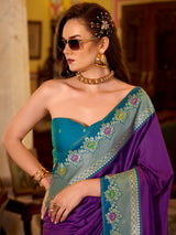 Purple soft silk contrast zari occasion saree