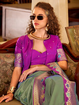 Pista green soft silk festive zari work saree