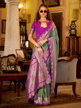 Pista green soft silk festive zari work saree