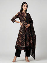 Black cotton kurti set with floral printed elegance