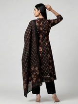 Black cotton kurti set with floral printed elegance