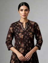 Black cotton kurti set with floral printed elegance