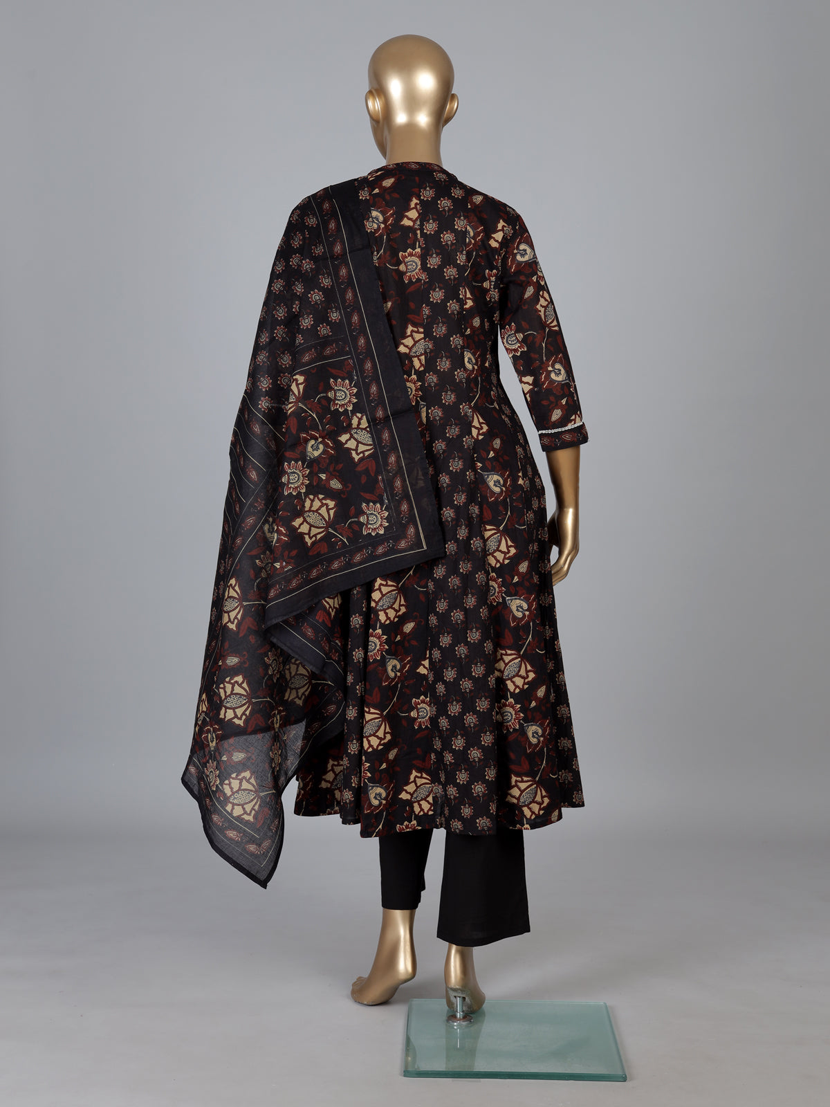 Black cotton kurti set with floral printed elegance