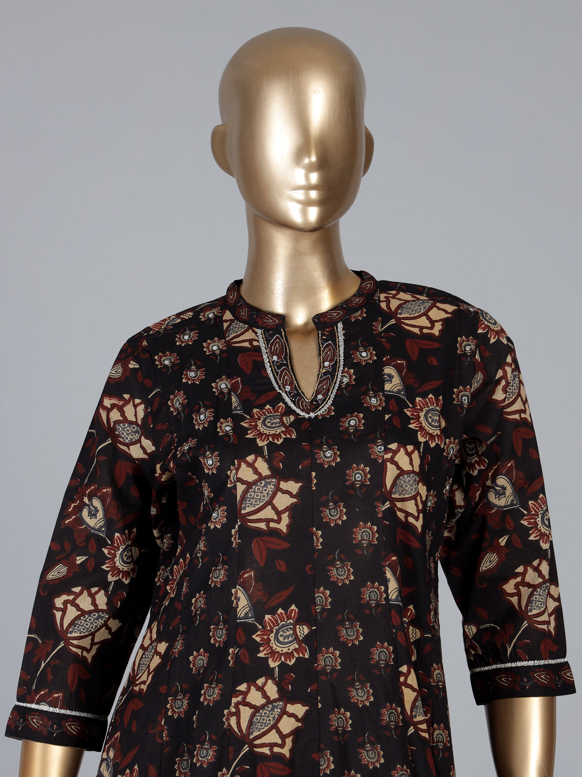 Black cotton kurti set with floral printed elegance