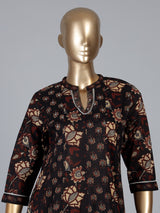 Black cotton kurti set with floral printed elegance