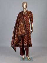 Brown cotton kurti set with floral printed charm
