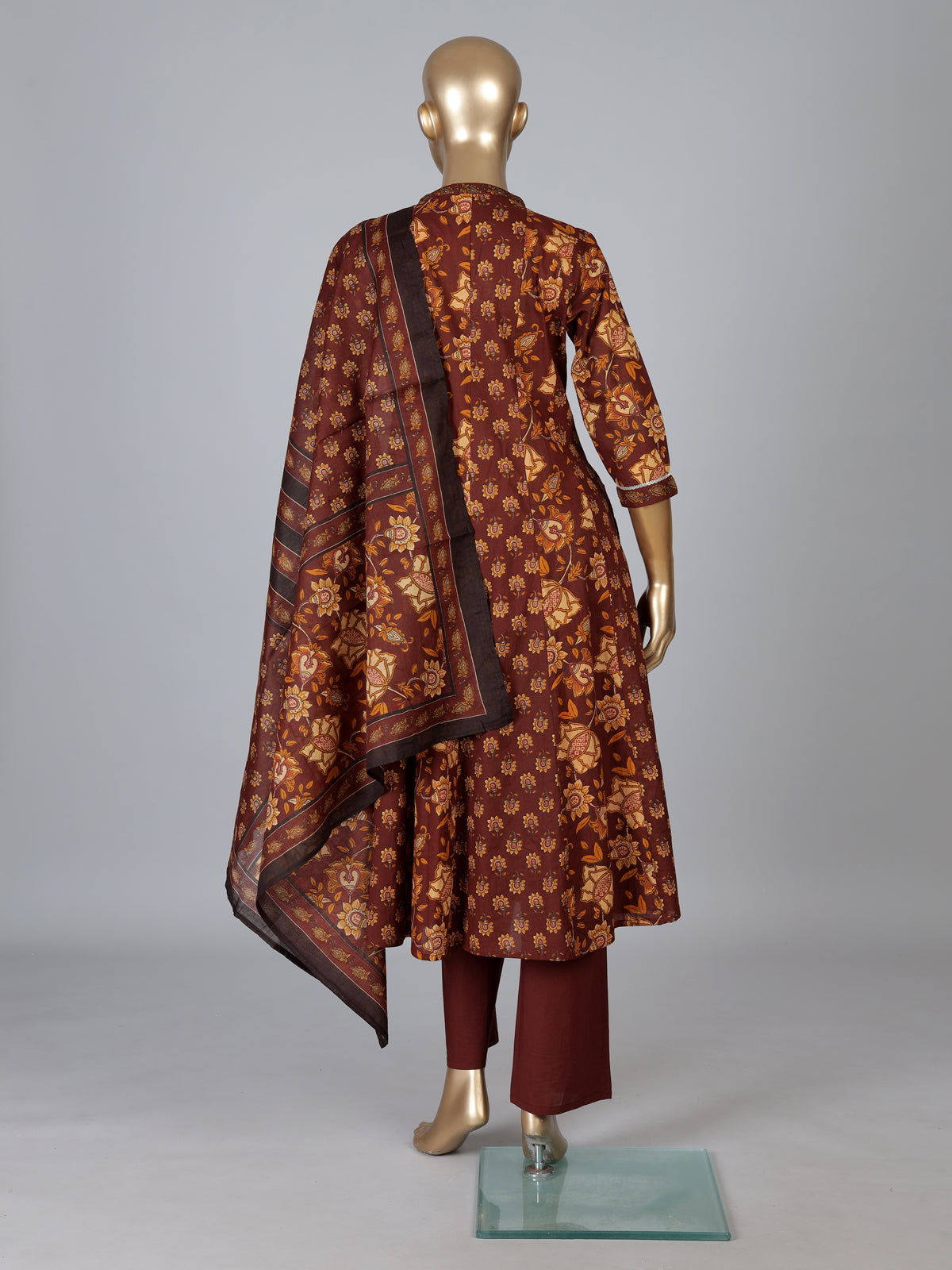 Brown cotton kurti set with floral printed charm