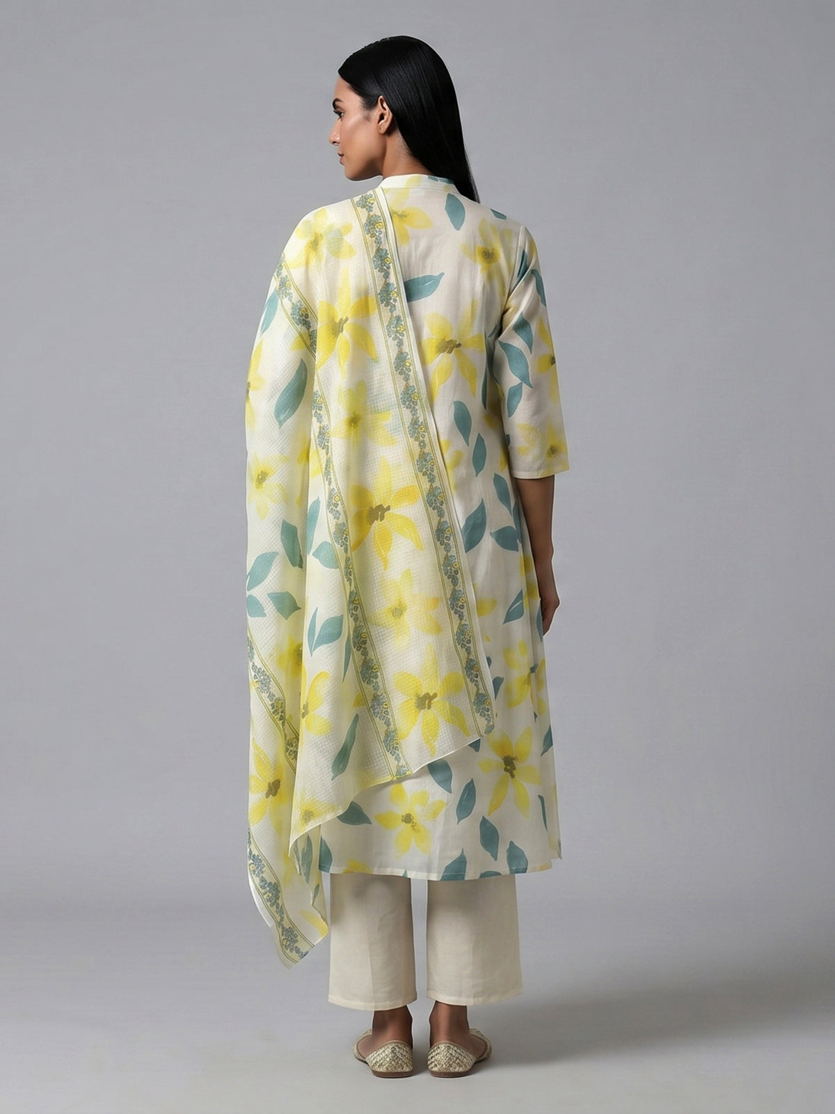 Off white cotton kurti set with floral print