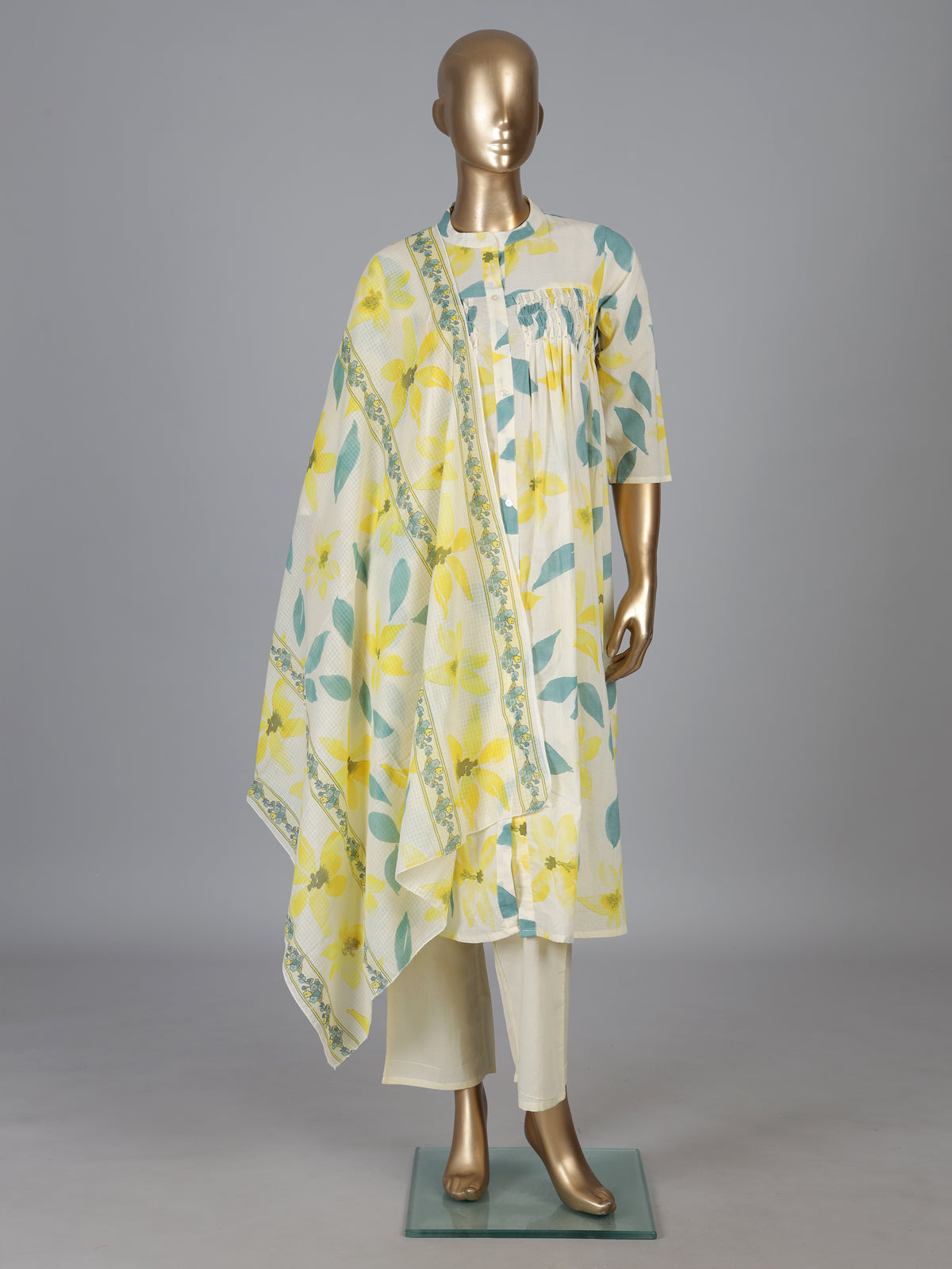 Off white cotton kurti set with floral print