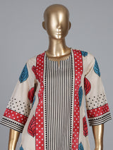 Beige silk straight cut kurti set with print