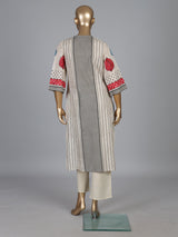Beige silk straight cut kurti set with print