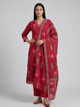 Maroon cotton kurti set with floral printed design