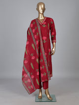 Maroon cotton kurti set with floral printed design