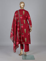 Maroon cotton kurti set with floral printed design