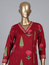 Maroon cotton kurti set with floral printed design