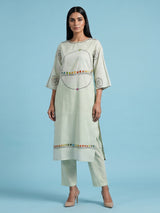 Mint green cotton kurti set with sequin accents