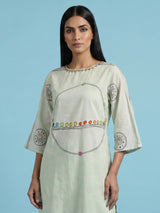 Mint green cotton kurti set with sequin accents
