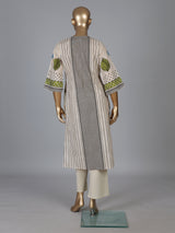 Beige silk straight cut kurti set with print for women